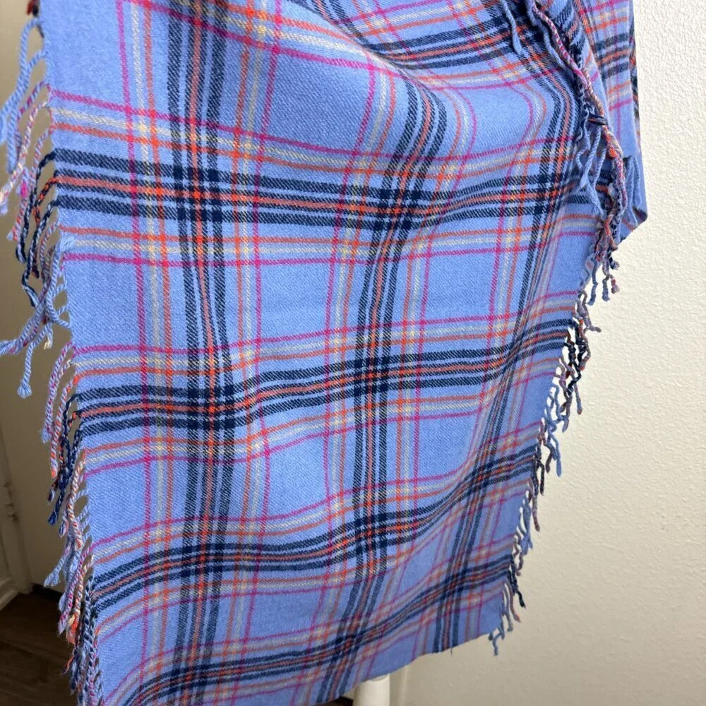 Talbots Winter 100% Wool Scarf  Plaid Fringe 62 x 19 Rectangle Shawl Wrap Soft